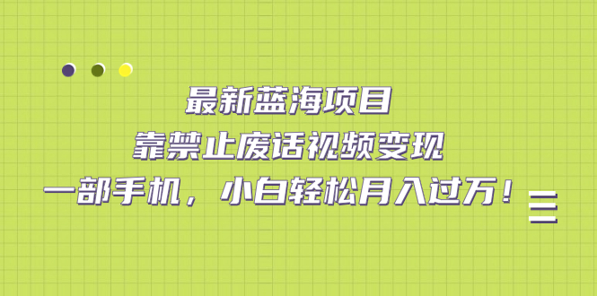 最新蓝海项目，靠禁止废话视频变现，一部手机，小白轻松月入过万！-百盟网