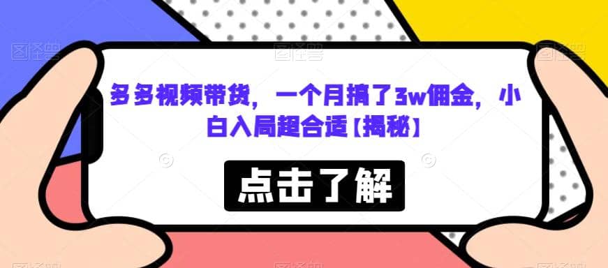 多多视频带货，一个月搞了3w佣金，小白入局超合适【揭秘】-百盟网