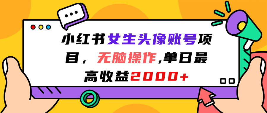 小红书女生头像账号项目，无脑操作，单日最高收益2000+-百盟网