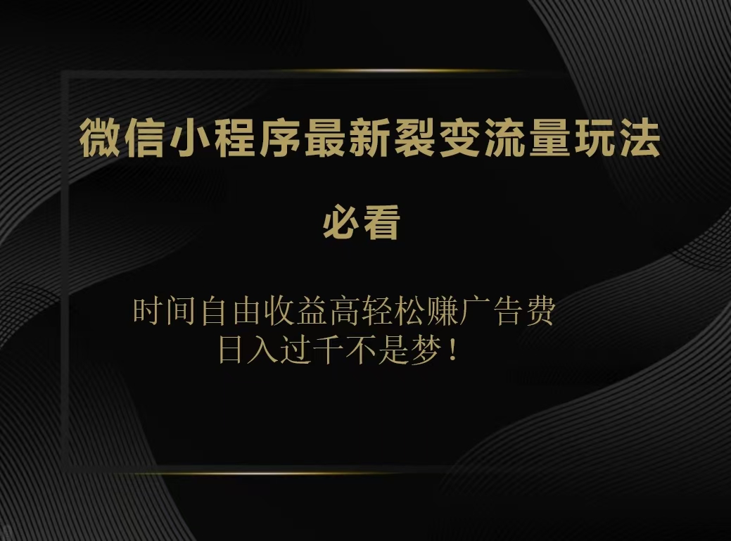 微信小程序最新裂变流量玩法，时间自由收益高轻松赚广告费，日入200-500+-百盟网