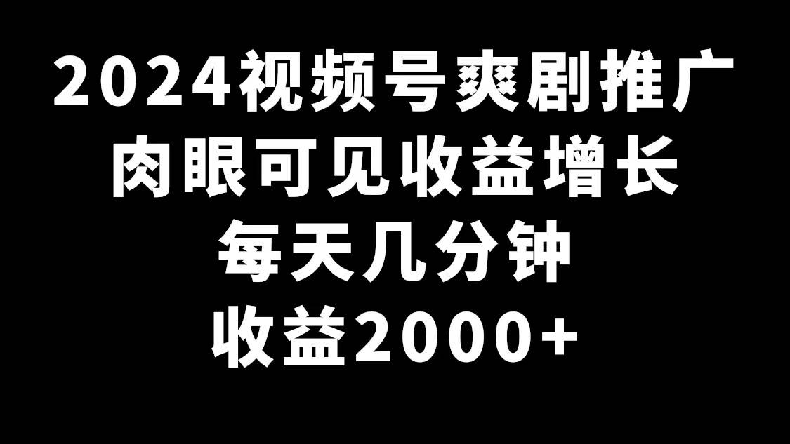 2024视频号爽剧推广，肉眼可见的收益增长，每天几分钟收益2000+-百盟网