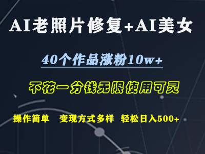 AI老照片修复+AI美女玩发  40个作品涨粉10w+  不花一分钱使用可灵  操作简单  变现方式多样话   轻松日去500+-百盟网