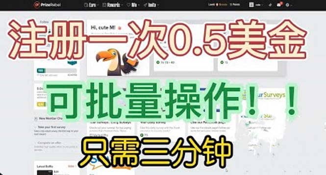 国外项目注册一次0.5美金 只需三分钟无脑操作 可批量放大 小白工作室福利-百盟网