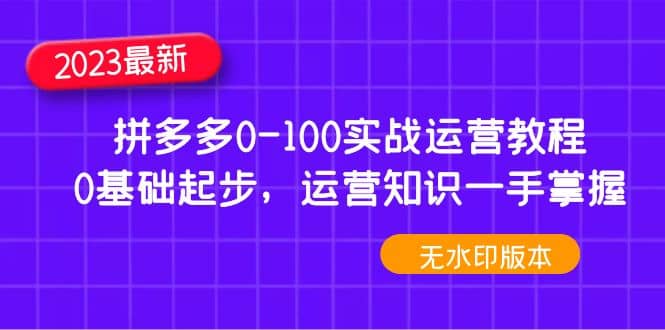 2023拼多多0-100实战运营教程，0基础起步，运营知识一手掌握（无水印）-百盟网