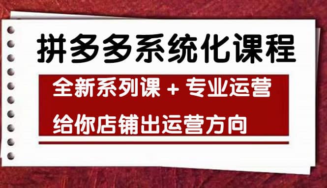 车神陪跑，拼多多系统化课程，全新系列课+专业运营给你店铺出运营方向-百盟网