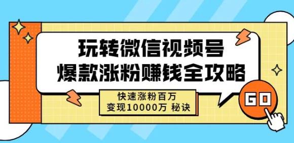 玩转微信视频号爆款涨粉赚钱全攻略，快速涨粉百万变现万元秘诀-百盟网