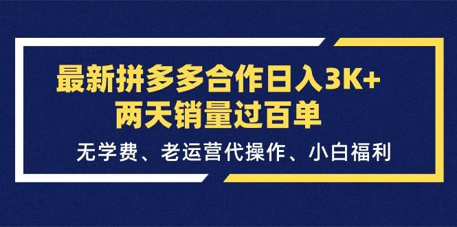 最新拼多多合作日入3K+两天销量过百单，无学费、老运营代操作、小白福利-百盟网