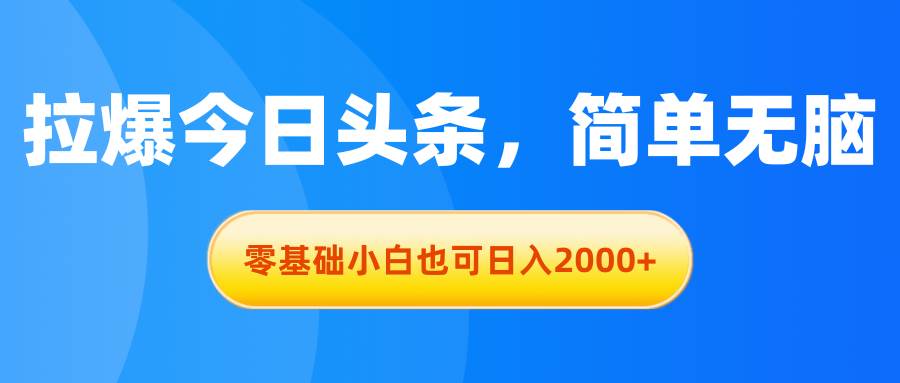 拉爆今日头条，简单无脑，零基础小白也可日入2000+-百盟网