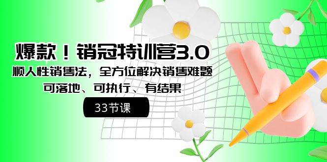 爆款！销冠特训营3.0之顺人性销售法，全方位解决销售难题、可落地、可执行、有结果-百盟网