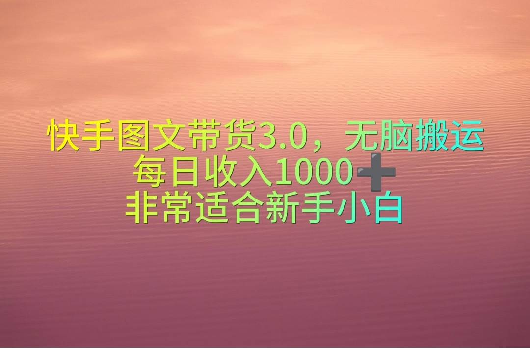 快手图文带货3.0，无脑搬运，每日收入1000＋，非常适合新手小白-百盟网