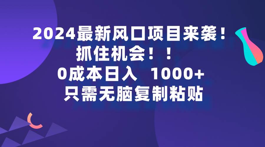 2024最新风口项目来袭，抓住机会，0成本一部手机日入1000+，只需无脑复…-百盟网