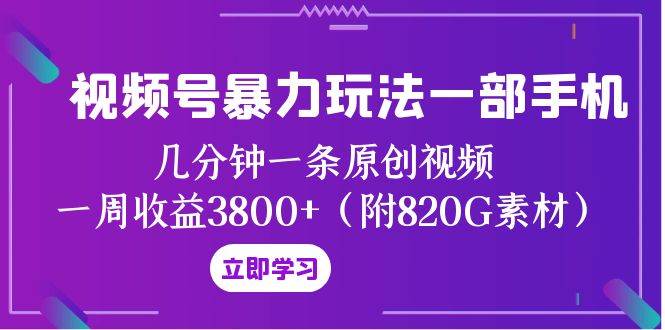 视频号暴力玩法一部手机 几分钟一条原创视频 一周收益3800+（附820G素材）-百盟网