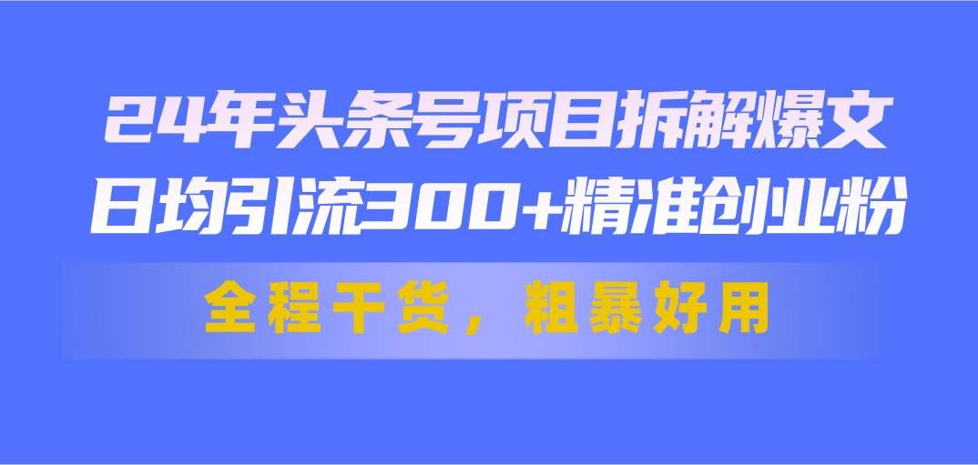 24年头条号项目拆解爆文，日均引流300+精准创业粉，全程干货，粗暴好用-百盟网