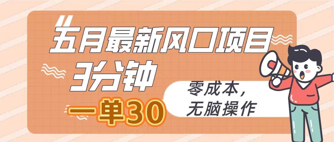 五月最新风口项目，3分钟一单30，零成本，无脑操作-百盟网