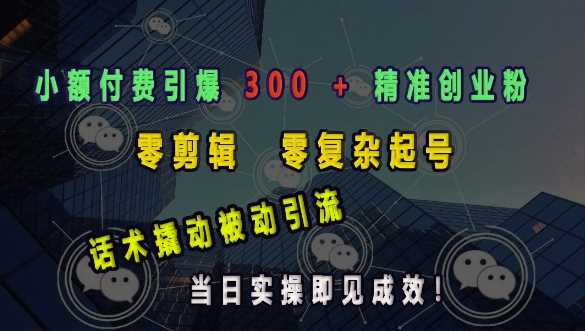 小额付费引爆 300 + 精准创业粉，零剪辑、零复杂起号，话术撬动被动引流，当日实操即见成效-百盟网