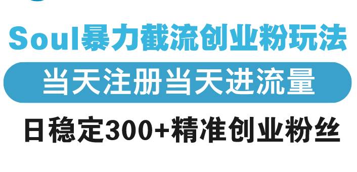 Soul暴力截流创业粉玩法，当天注册当天进流量，日稳定300+精准创业粉丝-百盟网