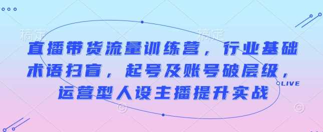 直播带货流量训练营，行业基础术语扫盲，起号及账号破层级，运营型人设主播提升实战-百盟网