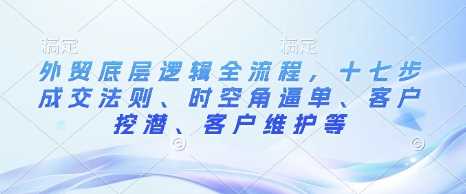 外贸底层逻辑全流程，十七步成交法则、时空角逼单、客户挖潜、客户维护等-百盟网