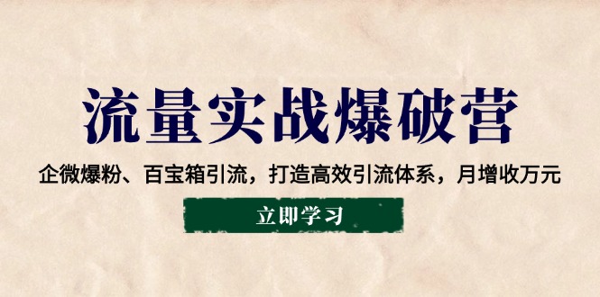 流量实战爆破营：企微爆粉、百宝箱引流，打造高效引流体系，月增收万元-百盟网