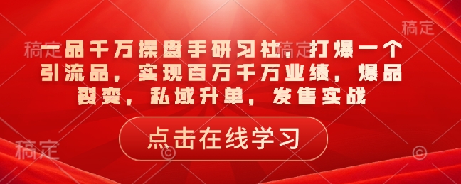 一品千万操盘手研习社，打爆一个引流品，实现百万千万业绩，爆品裂变，私域升单，发售实战-百盟网