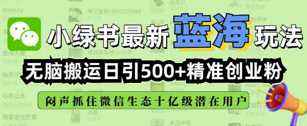 小绿书无脑搬运引流，全自动日引500精准创业粉，微信生态内又一个闷声发财的机会-百盟网