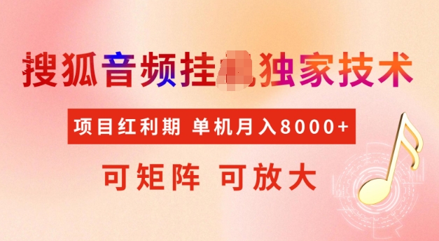 首发搜狐音频挂JI，项目红利期，可矩阵可放大，稳定月入5k【揭秘】-百盟网