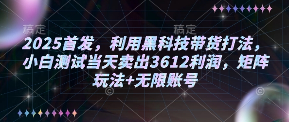 2025首发，利用黑科技带货打法，小白测试当天卖出3612利润，矩阵玩法+无限账号【揭秘】-百盟网