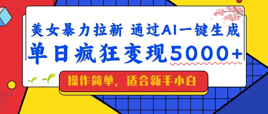 美女暴力拉新，通过AI一键生成，单日疯狂变现5000+，纯小白一学就会！-百盟网